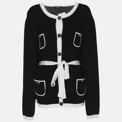 Pre-owned Elena Miro' Black/white Knit Belted Cardigan Xl