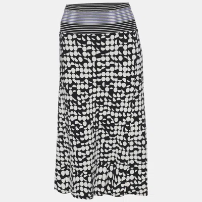 Pre-owned Elena Miro' Black/white Printed Jersey Midi Skirt Xl