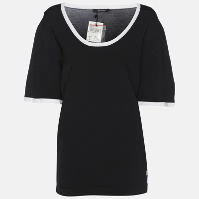 Elena Miro' Black/white Stretch Knit Crew Neck T-shirt