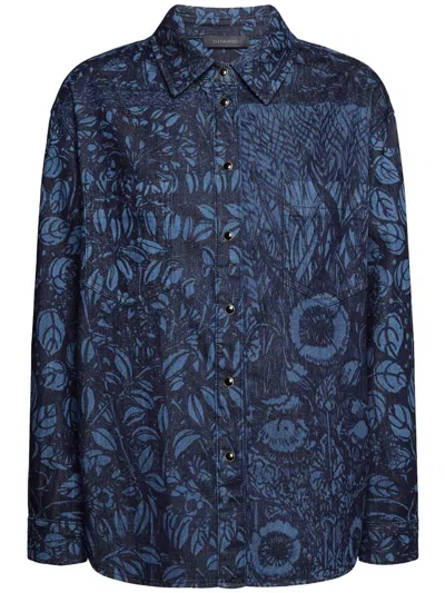 Elena Miro' Elena Miro` Foliage Drawing Denim Shirt In Blue