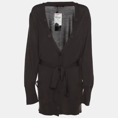 Elena Miro' Brown Stretch Knit Belted Cardigan