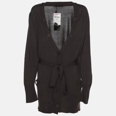 Elena Miro' Brown Stretch Knit Belted Cardigan In Black