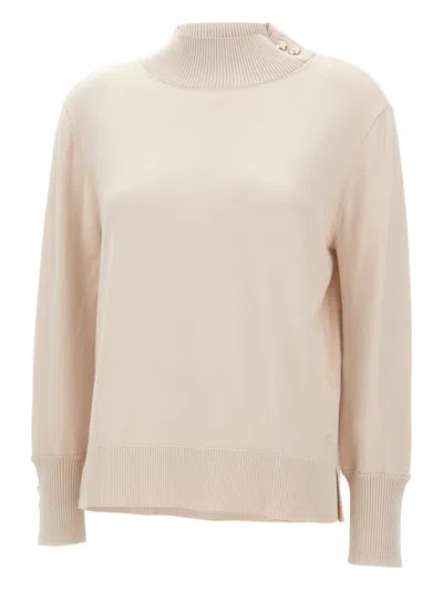 Elena Miro' Button Turtleneck Jumper In Neutral