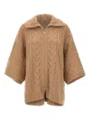 Elena Miro' Cable-knit Zip Cardigan In Brown