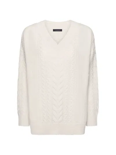 Elena Miro' Cable-knit V-neck Sweater In Neutral