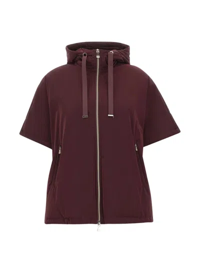 Elena Miro' Cappetta Boxy Hooded Short-sleeve Jacket In Burgundy