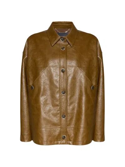 Elena Miro' Crinkled Button-down Jacket In Brown