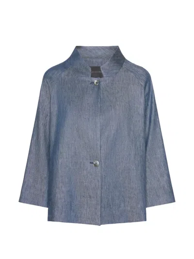 Elena Miro' Cropped Muted Blue Textured Woven Jacket
