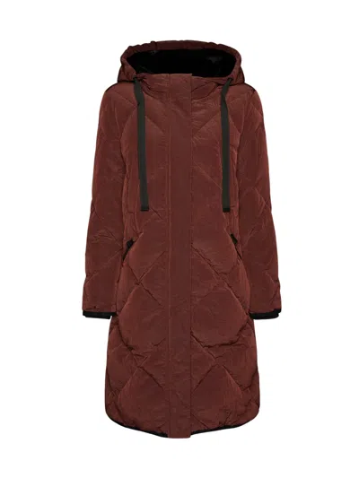 Elena Miro' Diamond Quilted Nylon Hooded Down Coat In Brown