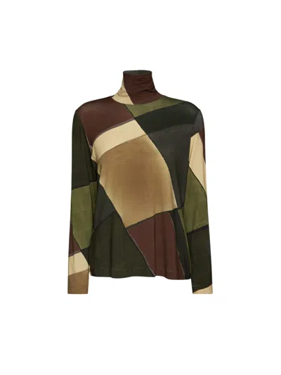 Elena Miro' Geometric-print High-neck Top In Brown