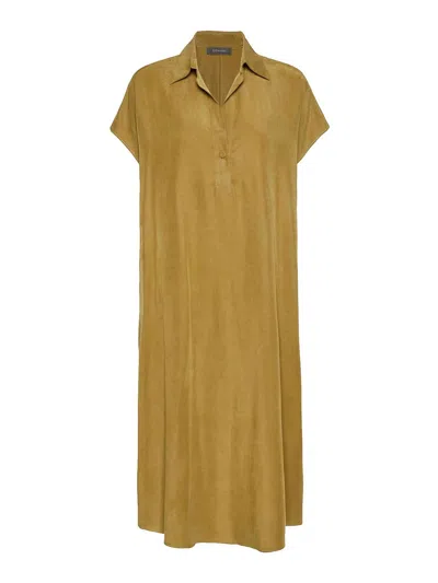 Elena Miro' Flowing Midi Classic Collar Relaxed Dress In Brown