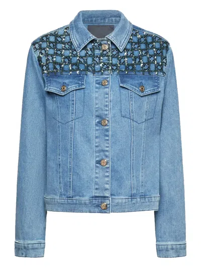 Elena Miro' Embroidered Denim Jacket In Multicolor