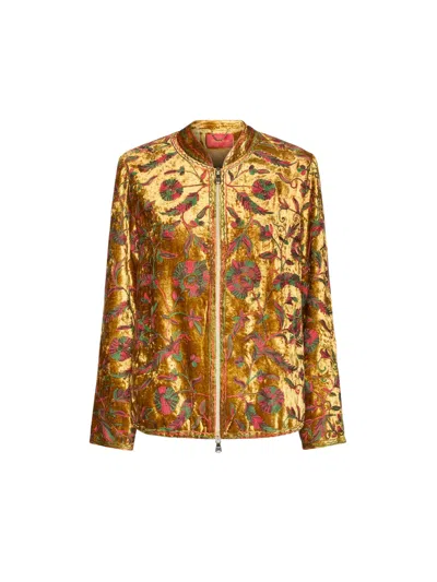 Elena Miro' Embroidered Viscose Velvet Bomber Jacket With Mandarin Collar In Brown