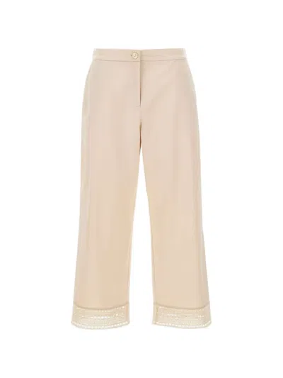 Elena Miro' Embroidered-hem Straight-leg Trousers In Pink