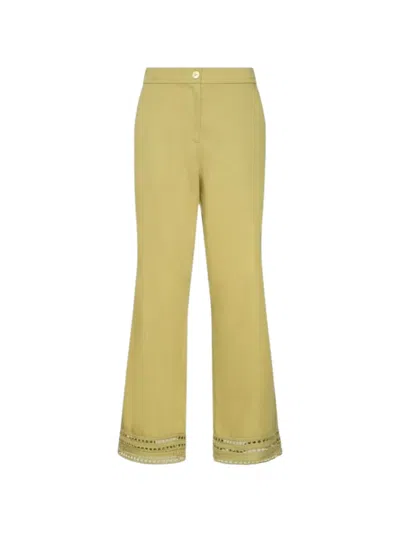 Elena Miro' Embroidered-trim Trousers In Green
