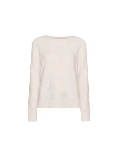 Elena Miro' Floral Boatneck Viscose-blend Sweater In Beige