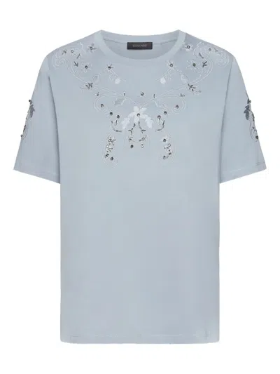Elena Miro' Floral-embroidered T-shirt In Gray