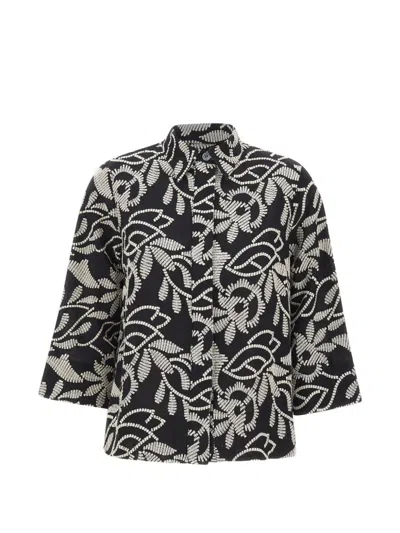 Elena Miro' Floral-embroidery Shirt In Black
