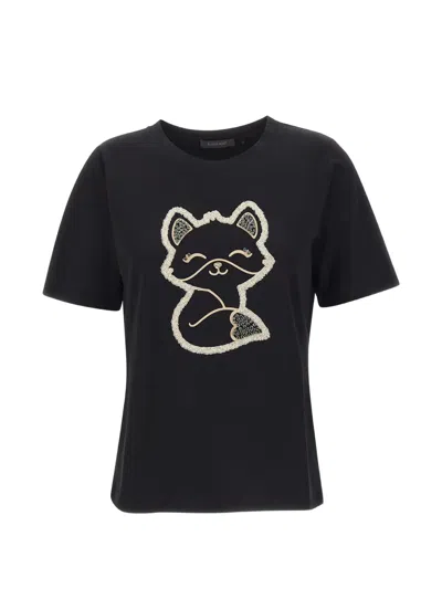 Elena Miro' Fox-embroidery Sequin-embellished T-shirt In Black