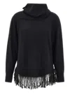 Elena Miro' Fringe Roll-neck Sweater In Black