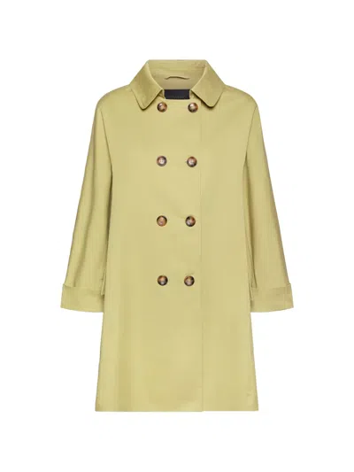 Elena Miro' Caban Linea Kimono Green Double-breasted Coat In Yellow