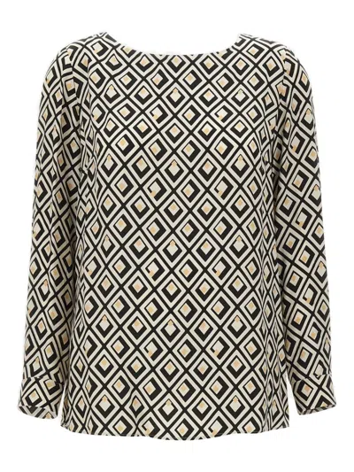 Elena Miro' Geometric-print Long-sleeved Blouse In Black