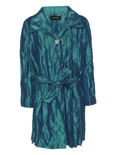 Pre-owned Elena Miro' Taffeta Belted Trench Coat In Green