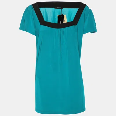Elena Miro' Green/black Jersey Square Neck Cap Sleeve Top In Blue