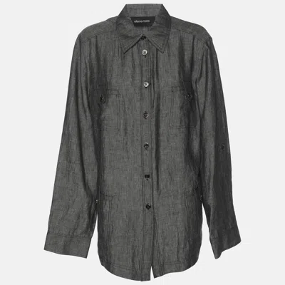 Elena Miro' Grey Linen Marble Stirup Long Sleeve Shirt In Gray
