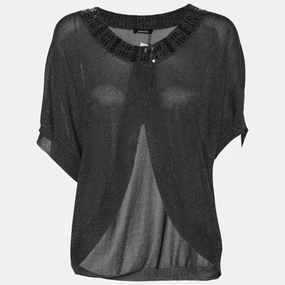 Elena Miro' Grey Shimmered Lurex Knit Shrug Top In Gray