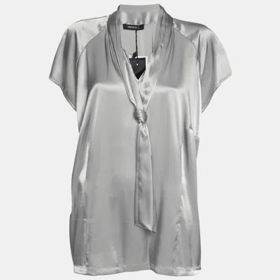 Elena Miro' Grey Stretch Satin Neck Tie Tops In Gray