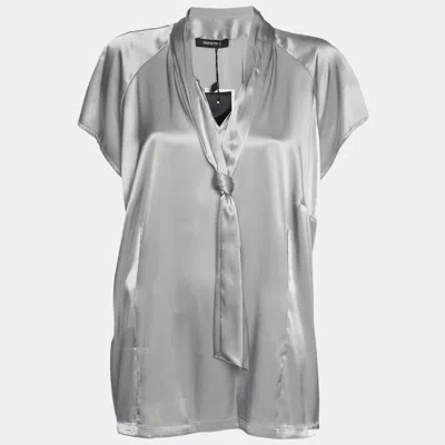 Pre-owned Elena Miro' Grey Stretch Satin Neck Tie Tops Xxl In Gray