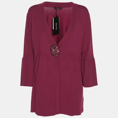 Elena Miro' Hot Pink Jersey Crystal Embellished V Neck Blouse In Burgundy