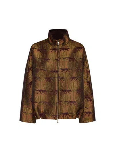 Elena Miro' Jacquard-woven Zip-up Jacket In Brown