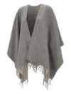 Elena Miro' Jacquard Fringed Cape In Gray