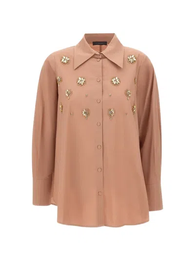 Elena Miro' Jewel-embellished Floral-embroidered Shirt In 핑크
