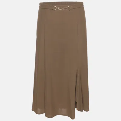 Elena Miro' Khaki Jersey Belted Midi Skirt In Brown