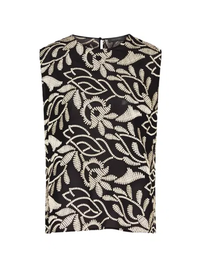 Elena Miro' Leaf-embroidered Sleeveless Top In Black
