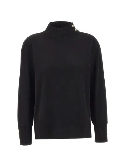 Elena Miro' Logo-embroidered Button-detail Sweater In Black