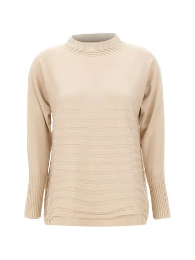 Elena Miro' Long-sleeve Textured-knit Sweater In Nude
