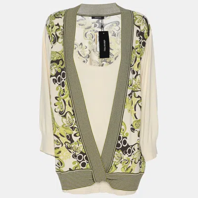 Pre-owned Elena Miro' Multicolor Floral Rib Knit Top Xl