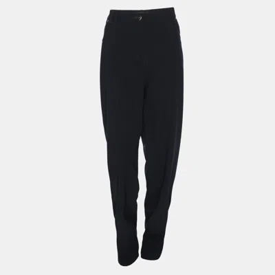 Elena Miro' Navy Blue Jersey Wide Leg Trousers In Black