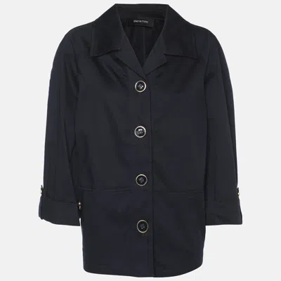 Elena Miro' Navy Blue Stretch Cotton Single Breasted Short Coat
