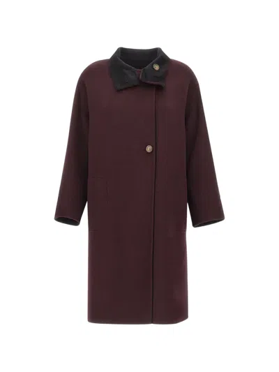 Elena Miro' Off-centre-fastening Double-faced Coat In Burgundy