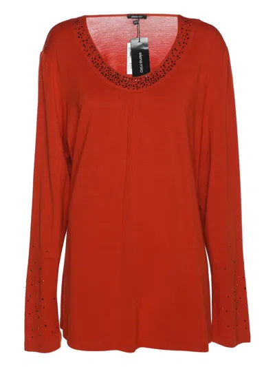 Pre-owned Elena Miro' Rhinestone Neckline Top In Orange