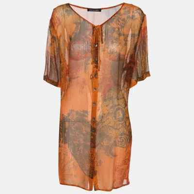 Elena Miro' Orange Printed Chiffon Blouse