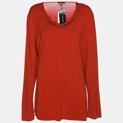Elena Miro' Orange Rhinestone Neck Top In Red
