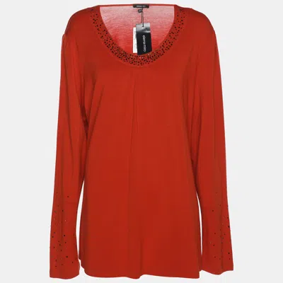 Pre-owned Elena Miro' Orange Rhinestone Neck Top Xxl