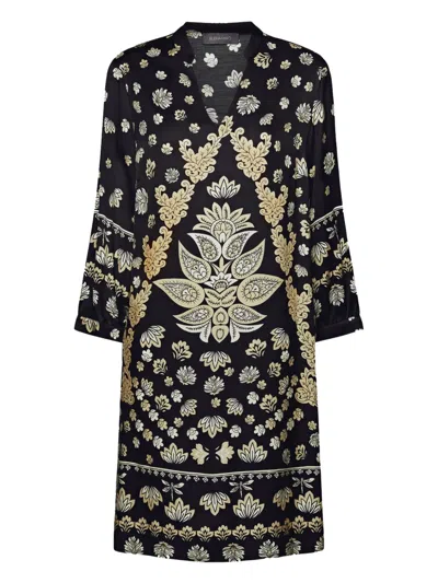 Elena Miro' Paisley-print V-neck Mini Dress In Black