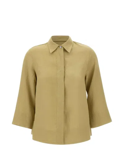 Elena Miro' Pleat Three-quarter Sleeve Shirt In Green
